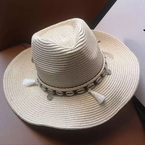 Summer Boho Shell Panama Sun Hat In Peta White